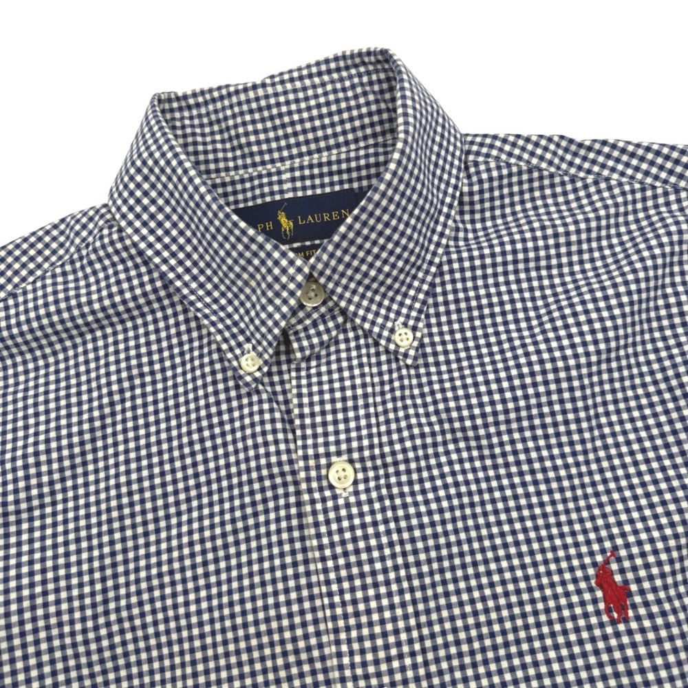 Polo Ralph Lauren Button Down Shirt‎ Small Blue Gingham Custom Fit Long Sleeve